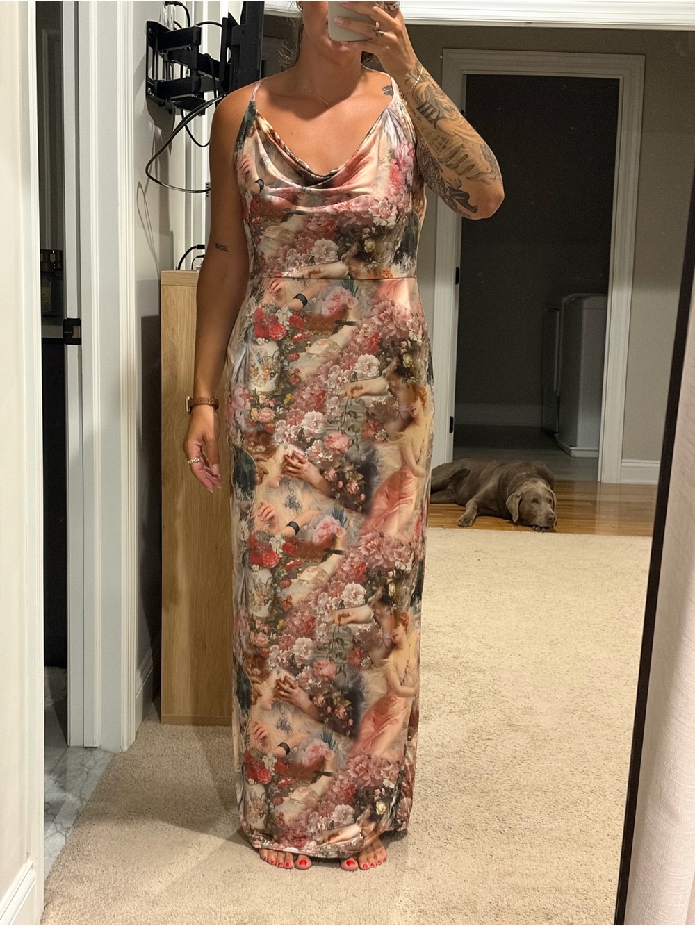 Floral Cowl Neck Maxi Dress in Blush Multi